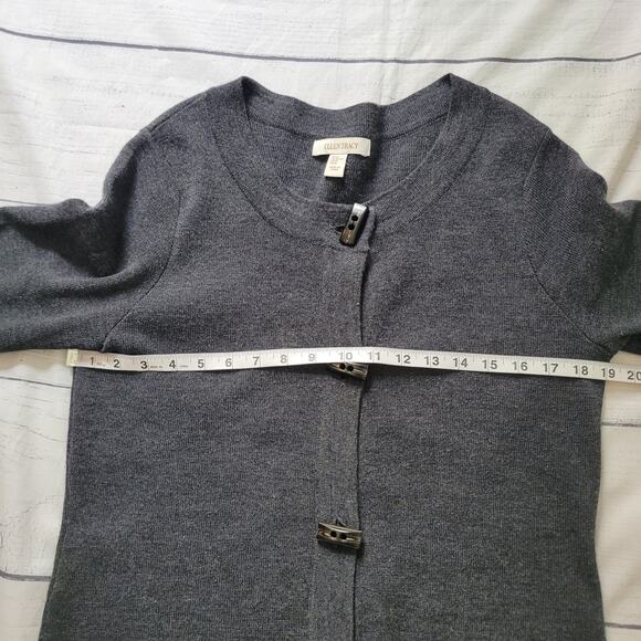 Ellen Tracy Size XL Long Line Merino Wool Cardigan Charcoal Gray Pockets - Picture 6 of 9